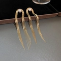 Elegante goldene Quastenohrringe mit weißen Perlensteckern und langen Metallketten - Gold U-förmig Quaste Stil (16#)