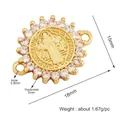 Gold-plated St. Benedict round connector with cubic zirconia pave, 18mm by 15mm size - M589800-Gold