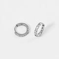 Polished stainless steel silver hoop earrings with cubic zirconia stones for women - 2.0*8mm Steel (Pair)
