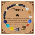 Taurus blue sand stone beaded bracelet with zodiac charm on kraft card packaging - Taurus-Elastic Style