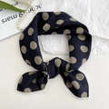 Elegant navy blue cotton linen scarf with cream polka dots and hand-rolled edges - Navy Blue Polka Dot