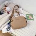 Khaki nylon crossbody crescent bag with checkered rabbit charm and adjustable strap - Khaki (With Charm)