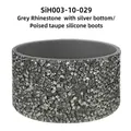 Silicone water bottle boot with grey rhinestones and taupe interior for grip - Silver Grey Rhinestone/Purple Brown Sleeve