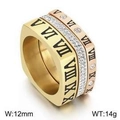 Anelli a triplo strato in acciaio inossidabile con numeri romani e cristalli pavé - Misura 7 / Stile con strass completi impilabili multistrato (KR104358-K) / Multicolore