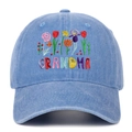 Sky blue washed denim baseball cap featuring colorful floral GRANDMA embroidery - Adjustable / Light Blue