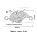 Silver-toned leaf connector charm in copper with cubic zirconia dimensions diagram - Silver Feather Micro-Pave (L0610-B)