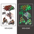 Luminous waterproof racing motorcycle tattoo stickers for kids in daylight and glow effect - Racing Glow Style (WS-K240)
