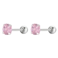 Silver magnetic ear clips with 6mm round pink cubic zirconia in a four-claw setting - 1 Pair / 5# (S361) / Silver Pink
