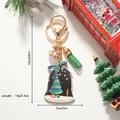 Portachiavi natalizio in legno a campana con nappa verde e sfera di vetro con stelle - Portachiavi di Natale