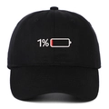 Klassische schwarze Baumwoll-Baseballkappe mit 1% Batterie-Stickerei und Statusbalken - Verstellbar / Schwarz