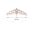 Couronne de princesse en strass or rose pour filles avec dimensions et poids indiqués - Couronne à volutes de cœur évidée symétrique en or rose (Style 29)
