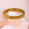 Adjustable golden stainless steel stretch bracelet with zircon insets and embossed texture - k2402-Gold Inlaid Diamond Texture