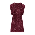 Sparkling burgundy sleeveless sequin mini dress with a round neck on white background - XS / Burgundy