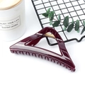 Elegant wine red triangular hair claw clip with golden metal spring for daily styling - Dark Purplish Red