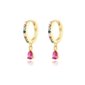 Detail showing S925 hallmark on gold plated hoop earrings with pear cut red crystal - Gold - Multicolor Zirconia