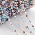 Morandi colorful crystal bead chain with golden steel wire for DIY jewelry making - 3.6mm (1m/Pack) / Gold Chain - Pink Purple Blue
