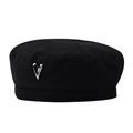 Classic black wool beret with a polished silver heart metal badge on a white background - M(56-58cm) / Black With Silver Heart
