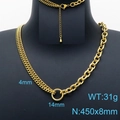 Minimalist golden stainless steel necklace with asymmetric cuban and O-link chain design - Gold Double-Layer Spliced Chain (KN200573-Z)