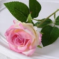 Artificial velvet rose in gradient pink with realistic stems and green leaves - 7cm / Rose Red (Silk Cloth)