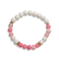 8mm white porcelain and pink weathered bead elastic bracelet with gold accents - Pink Weathering