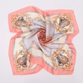 Foulard quadrato di seta 70cm con bordi rosa ed elegante motivo equestre europeo - Rosa Chiaro