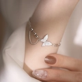 Silver chain bracelet with a butterfly charm pavé-set with sparkling white zircons - Butterfly Bracelet