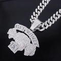 Iced out silver GET MONEY pendant necklace with sparkling diamonds on Cuban chain - Silver Single Pendant (Candy)