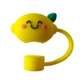 Removable yellow lemon cartoon silicone straw cap protector with smiley face design - Smiling Lemon