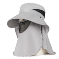 Grey outdoor sun protection hat with wide brim, neck flap and breathable face mask - Light Gray