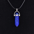 Lapis blue hexagonal crystal point pendant necklace with a black cord and silver clasp - Lapis Lazuli