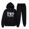 Two-piece black hoodie and joggers set featuring a white DOG mom print and paw icon - S / Black Dog Mom Print (36)