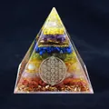 8cm Crystal Pyramid with layered Amethyst Lapis and Flower of Life symbol - 8cm