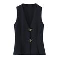 Gilet noir chic avec décolleté en V et boucles dorées pour un look moderne - XS / Gilet Haut