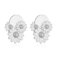 Detailed close-up of triple white daisy earrings with silver metal flower core details - Style B Silver / 1 Pair