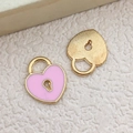 Pink enamel and textured gold heart lock pendants for DIY jewelry making and crafts - Pink Heart Lock Pendant (14361)