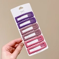 Lot de 6 barrettes rectangulaires mates à bords ondulés en dégradé de violet et rose - Style Vague Carrée / Lot de 6 / Rose Violet