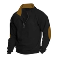 Sudadera de hombre negra para exterior con coderas marrones y cuello alto con cremallera - S / Negro
