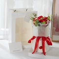 Knitted strawberry and apple fruit bouquet gift set in a white carrier bag - 6 Apples Bouquet + Bag + LED