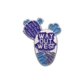 Emaille-Pin mit Kaktus-Design und Way Out West Schriftzug in Blau und Violett - West Kaktus Stil (XZ8515)