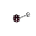 Silver tongue ring featuring a red spider web and spider design on a white background - Red Spider Web