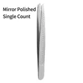 Single piece stainless steel eyebrow tweezers with mirror polish and anti-slip wave handle - Mirror Silver - Single