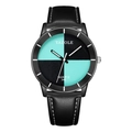 Minimalist quartz watch with mint green and black dial on black leather strap - Black Cyan Dial Black Strap