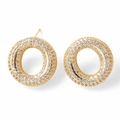 Elegant gold-plated round stud earrings featuring shimmering pavé set white zircon stones - Letter O