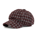 Retro red and grey checkered newsboy cap with a vintage distressed finish for women - M(56-58cm) / Red