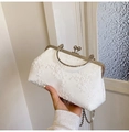 Elegant white lace floral crossbody bag with silver chain and vintage metal frame clasp - White