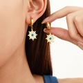 Golden starburst drop earrings featuring turquoise center stones for bohemian style - Golden Eight-Pointed Star