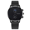 YOLAKO all-black men's business watch with mesh strap and dual sub-dials on white background - Silver Scale Black Hands Black Strap