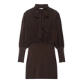 Elegante donkerbruine mini-jurk met strikkraag en geplooide mouwen in een slanke pasvorm - S / koffiekleur