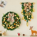 Christmas wreath and teardrop door hanger set with gold ornaments and festive ribbons - Style C Set