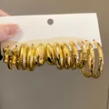 Set of 6 gold plated textured hoop earrings including twisted and teardrop designs - 63# Steel Pin (12-Piece Set) / Gold